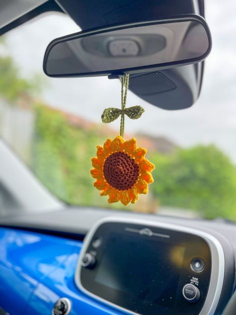 TCGhandmade - Etsy Turkey Crochet Car Charm, Crochet Car, Crochet Sunflower, Car Hanging, Car Accessory, Car Decoration, Car Interior Decor, Car Rear View Mirror, Unique Crochet