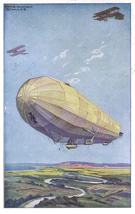 Biplane Art, Dieselpunk Art, Zeppelin Balloon, Airship Balloon, Zeppelin Art, Zeppelin Airship, Steampunk Airship, Ww1 Aircraft, German Military