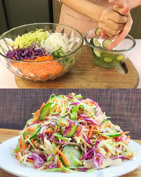 Daily Cabbage and Cucumber Salad for Fast Belly Fat Loss! Cabbage And Cucumber Salad, Crunchy Cabbage Salad, Low Fat Salads, Fast Belly Fat Loss, Low Carb Salad Dressing, Cabbage Health Benefits, Cabbage Benefits, Eggplant Recipes Easy, Cabbage Salad Recipes