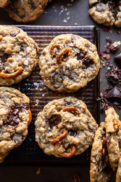 Salted Pretzel Cowboy Party Cookies | halfbakedharvest.com #cookies #chocolate Basic Chocolate Chip Cookies, Half Baked Harvest Recipes, Pretzel Cookies, Salted Pretzel, Cowboy Cookies, Party Cookies, Chocolate Crunch, Harvest Recipes, Cookies Chocolate