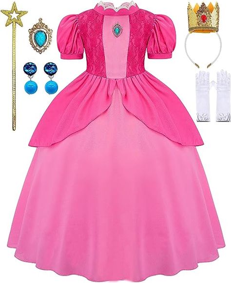 Pink Princess Costume, Princess Peach Dress, Princess Costumes For Girls, Princess Peach Costume, Princess Costume Kids, Peach Costume, Pink Princess Dress, Birthday Party Halloween, Halloween Princess