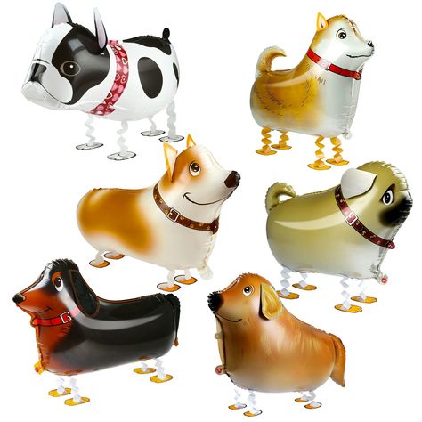 PRICES MAY VARY. INCLUDES - 6 pcs different cute puppy balloons. (French Bulldog Balloon; Dachshund Balloon; Pug Balloon; Tunisian Shepherd Dog Balloon; Golden Retriever Balloon; Corgi Balloon) SIZE - Each approx.15 ×25 inches, big colorful balloons, reusable, waterproof. QUALITY - Made of aluminum foil with vibrant color and clear printing, self-sealing and leak-proof design make sure the balloons last longer. INFLATION - All dog walking balloons support helium and air but helium is better. Wel Dog Adoption Party, Dog Party Favors, Kids Birthday Party Decorations, Puppy Birthday Party, Dog Themed Birthday Party, Animal Balloons, Dog Themed Parties, Puppy Birthday Parties, Fun Walk