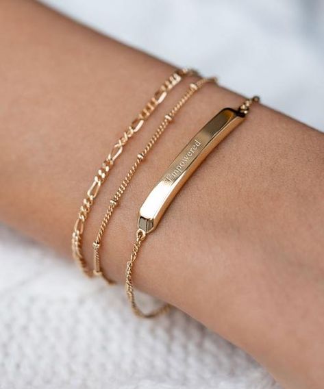 2022 Jewelry Trends Women, Female Bracelets, Badass Female, Bar Bracelet, Gold Bracelets, Engraved Bracelet, Bar Bracelets, Cute Bracelets, Classic Gold