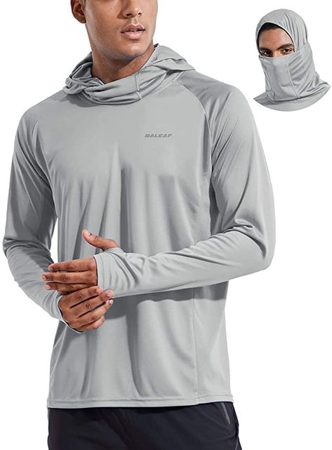 BALEAF Men's Long Sleeve UPF 50+ UV Sun Protection Shirt SPF Lightweight Quick Dry Hiking Fishing Shirt Gray Size S at Amazon Men’s Clothing store Long Sleeve Running Shirt, Sun Protective Clothing, Gym Hoodie, Sun Shirt, Running Shirts, Neck Gaiter, Beach Shirts, Fishing Shirts, Rash Guard