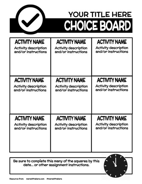 Choice Board Template Free Printable, Editable Choice Board, Choice Boards 2nd Grade, Second Grade Centers, Super Bowl Squares, Literacy Classroom, Math Choice Boards, Digital Learning Classroom, Teaching Main Idea