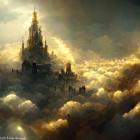 Behold! The Sky City of Leonor #visionart #art #paint #digitalpaint #fantasyart #midjourney #conceptart #darksouls #eldenring #digitalart #conceptartist #gold #golden #city Sun City Fantasy Art, City In The Sky Fantasy Art, Heaven City Fantasy Art, City In Sky Concept Art, Golden Fantasy City, Fantasy Cloud City, Golden Kingdom Fantasy Art, Golden City Aesthetic, Sky City Concept Art