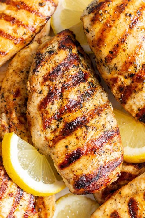 Made with kitchen staples, this grilled lemon pepper chicken recipe is perfect for a cookout. Marinaded in a combination of freshly squeezed lemon juice, lemon zest, Dijon mustard, oil, garlic powder, salt, and pepper, this lemon pepper chicken is so juicy and full of bright, tangy flavor. Lemon Pepper Chicken Breast Recipe, Grilled Lemon Pepper Chicken, Lemon Pepper Chicken Breast, Grilled Lemon, Recipes With Chicken And Peppers, Easy Grilling Recipes, Kitchen Staples, Chicken Breast Recipe, Squeezed Lemon