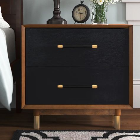 Everly Quinn Gleavy 2 - Drawer Nightstand & Reviews | Wayfair Nightstand Black, Nightstand Wood, Black Nightstand, Primary Bedroom, 2 Drawer Nightstand, Furniture Renovation, Wood Nightstand, Bedroom Night Stands, Master Bedrooms Decor