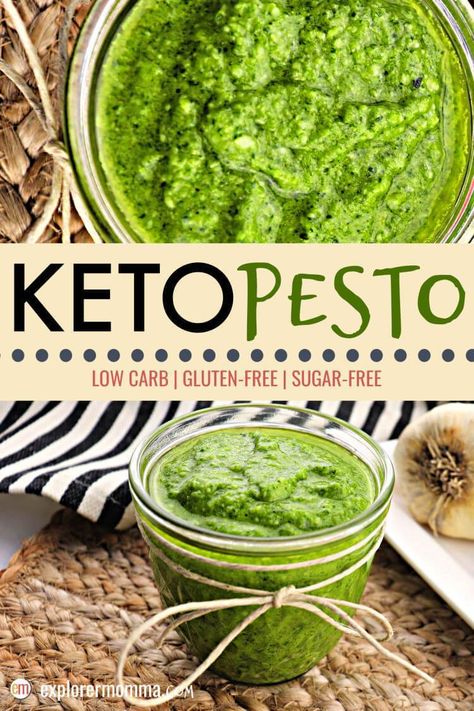 Delicious and super simple keto pesto adds a punch of flavor to any low carb meal. Garlic, basil, and parmesan, you can't go wrong! Use up the garden basil and keep the family happy all year. #ketorecipes #lowcarbsauce Keto Pesto, Vegan Pesto Sauce, Vegan Pesto Recipe, Keto Sauces, Vegan Keto Recipes, Low Carb Meal, Simple Keto, Keto Vegan, Low Carb Sauces