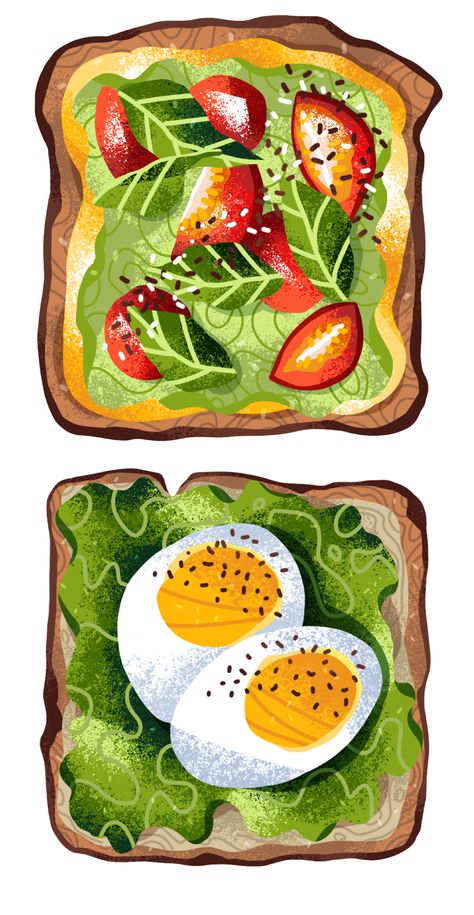 Breakfast Illustration, Avocado On Toast, Food Illustration Design, Foodie Art, Food Artwork, Desain Editorial, Food Illustration Art, Food Painting, Illustration Food