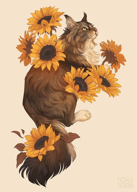 Nora Potwora, Sunflower Drawing, Custom Pet Art, Pet Art, Beautiful Cat, A Cat, Sunflower, Pet, Art