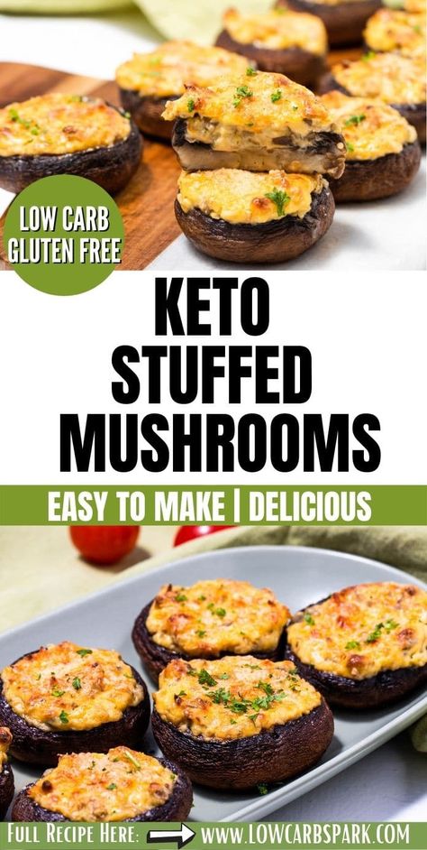 Keto Stuffed Mushrooms, Low Carb Stuffed Mushrooms, Healthy Stuffed Mushrooms, Keto Mushrooms, Stuffed Mushrooms Easy, Mushroom Appetizers, Keto Sides, Popular Appetizers, Mushroom Dish