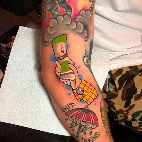 Arm With Tattoos, Buzz Lightyear Tattoo, Toy Story Tattoos, Toy Story Tattoo, Disney Sleeve Tattoos, Stitch Tattoo, Cool Tattoo Drawings, Jessie Toy Story, Forearm Sleeve