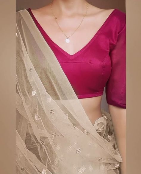 V Neck Front Blouse Indian, Front V Neck Saree Blouse Full Sleeve, Deep V Saree Blouse, Deep Nack Design Blouse, Satin Blouse Back Neck Designs, V Neck Blouses For Saree, Front Deep Neck Blouse Designs For Saree, Simple Blouse Designs For Saree Silk Back Neck, V Design Blouse