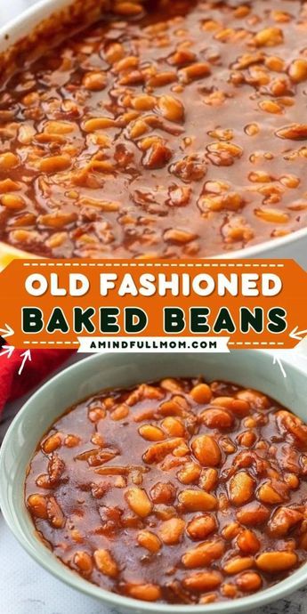 Here's a simple side dish for dinner tonight! These Old Fashioned Baked Beans are made from scratch with a sweet and savory sauce. These homemade baked beans make a yummy side dish recipe for the family! Save this pin. Home Made Baked Beans Recipe, Baked Beans Recipe Crockpot, Old Fashioned Baked Beans, The Best Baked Beans, Homemade Baked Beans Recipe, Beans Recipe Crockpot, Baked Beans From Scratch, Maple Baked Beans, Beans From Scratch