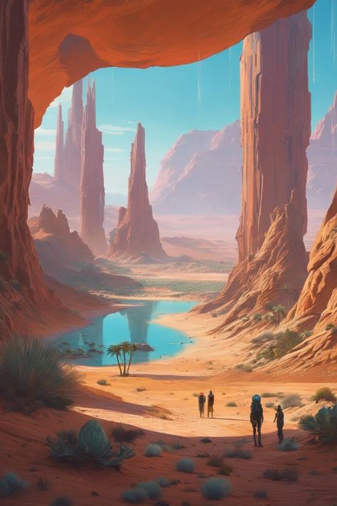 Oasis Fantasy Art, Fantasy Oasis, Fantasy Alien, Future Buildings, Science Fiction Art, Science Fiction, Oasis, Fantasy Art, Sci Fi