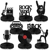 Music Themed Birthday Party, Rock And Roll Party Decorations, Music Themed Birthday, Rock And Roll Birthday Party, Guitar Birthday, Rock And Roll Birthday, Rock N Roll Party, Picture Props, Honeycomb Decorations