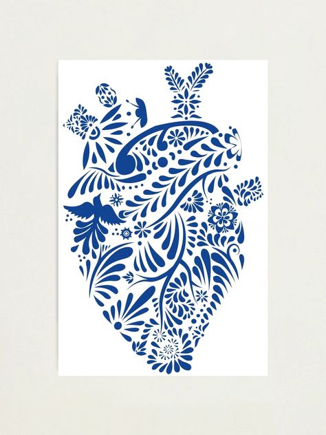 "Heart of Talavera" Photographic Print by MauSB | Redbubble Talavera Tattoo Design, Talavera Tattoo, Talavera Wallpaper, Mexican Hacienda Decor, Pinapple Tattoos, Talavera Art, Talavera Pattern, Hacienda Decor, Mexican Print