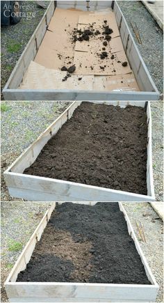 DIY Raised Garden Bed-adding soil layers: cardboard; composted manure; planting soil. #gardening #garden_bed #anoregoncottage Raised Garden Bed Soil, Raised Garden Beds Diy Vegetables, Building Raised Garden Beds, Vegetable Garden Raised Beds, Building A Raised Garden, Diy Raised Garden, Raised Garden Beds Diy, Soil Layers, Garden Maintenance