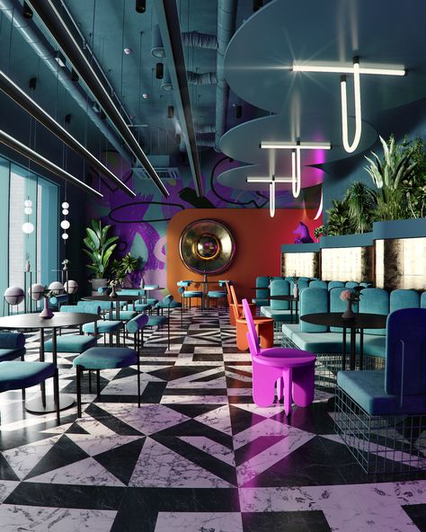 Sputnik on Behance Modern Restaurant Design, Nightclub Design, Bar Interior Design, Modern Restaurant, Bar Interior, Lounge Design, Bar Design Restaurant, Cafe Interior Design, Restaurant Interior Design