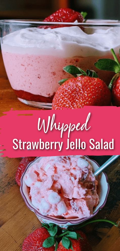 Easy Strawberry Jello Salad with Cool Whip Jello With Cool Whip, Copycat Longhorn, Strawberry Jello Salad, Jello Fruit Salads, Jello With Fruit, Recipes With Cool Whip, Congealed Salad, Strawberry Fluff, Cool Whip Desserts