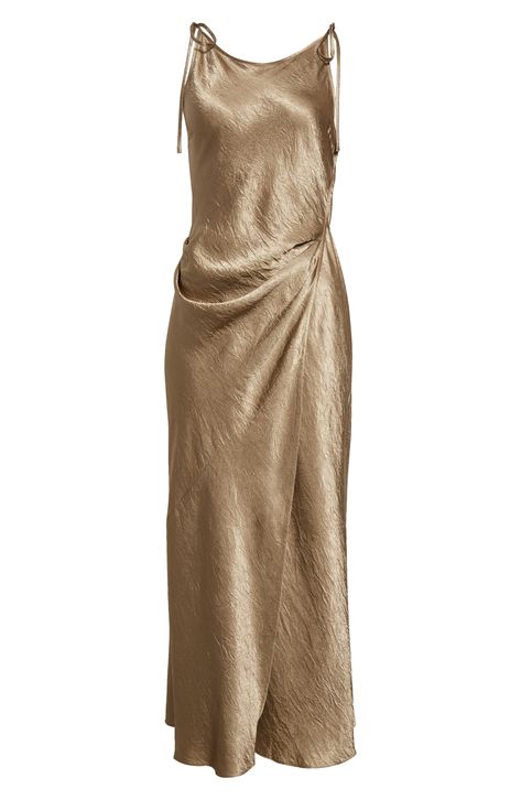 Vestidos Satin, Textured Clothes, Bronze Dresses, Satin Drape Dress, Midi Club Dress, Casual Wrap Dress, Satin Outfit, Dress Png, Crinkle Dress