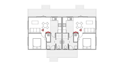 Farm Homes - Staff Quarters Twin floor plan Boys Quarters House Plan, Dorm Planning, Staff Quarters, Farm Homes, Farm Workers, Dormitory Room, Guard House, Modern Appliances, Central City