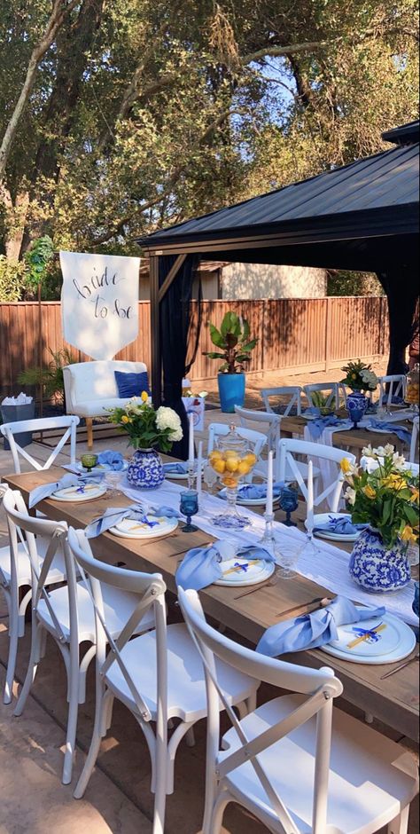 Grecian Party Theme, Italian Bridal Shower Themes, Mediterranean Table Setting Tea Party, Positano Dinner Party, Blue And White Italian Dinner Party, Blue And Lemon Table Setting, Blue And Lemon Party Decor, Talavera Party, Talavera Baptism