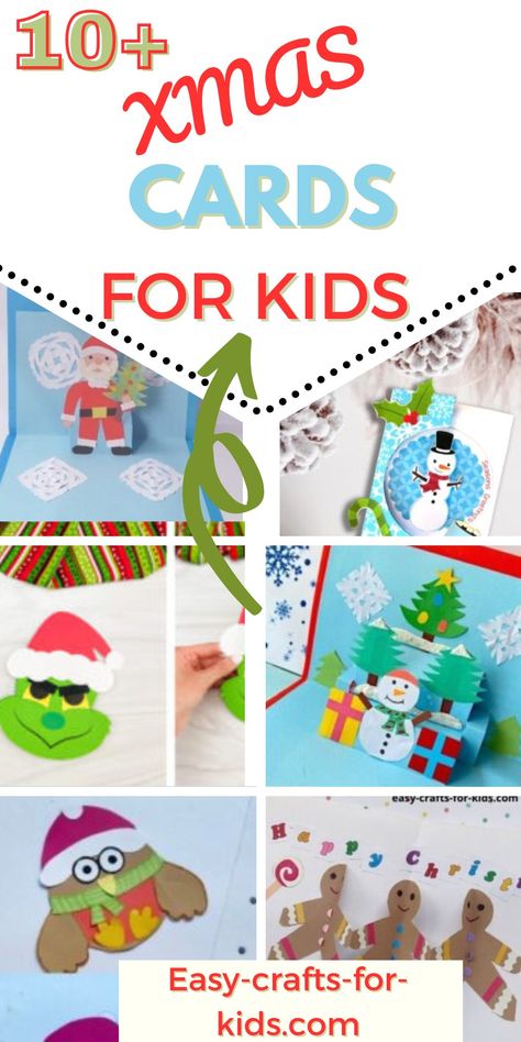 Homemade Xmas Cards for Kids to Make - Easy Crafts For Kids Christmas Cards Kids Craft, Simple Homemade Christmas Cards, Xmas Cards For Kids, Xmas Cards Handmade Kids, Christmas Cards For Kids To Make, Kids Christmas Card Ideas, Christmas Cards Diy Kids, Xmas Cards Kids, Easy Christmas Cards For Kids To Make