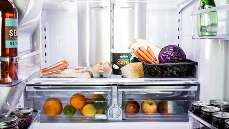 How to Clean Your Fridge the Right Way | Epicurious Produce Bin, Large Refrigerator, Long Mullet, Raw Chicken, Fresh Groceries, Fridge Organization, Food Out, Ketchup Bottle, Food Safety