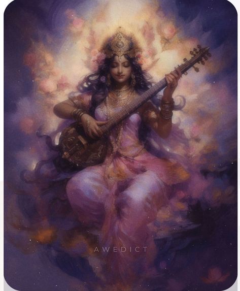 Santana Dharma Aesthetic, Saraswati Goddess Wallpapers, Saraswati Devi Painting, Indian Godesses, Saraswati Aesthetic, Indian Goddess Aesthetic, Indian Aesthetic Art, Hindu Gods Art, Lord Saraswati