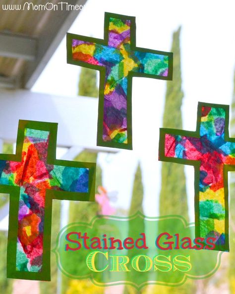 Stained Glass Cross Craft - Mom On Timeout Christian Easter Art, Easter Religious Crafts, Stained Glass Cross, Easter Crafts Preschool, Easter Preschool, Glass Cross, Christian Crafts, Cross Crafts, Easter Religious