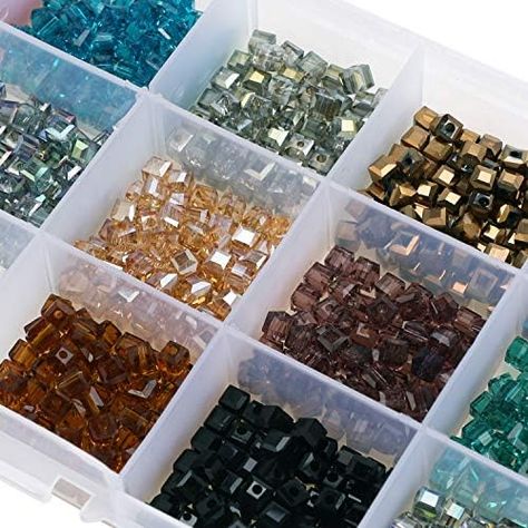 PHOGARY 1000pcs Cube Glass Beads, Mixed Colors Crystal Square Beads Assorted Kit Multi-Colors Lustered Loose Spacer Beads, 4mm Rondelle Shape for Jewelry Making, DIY Crafting (15 Colors) Stone Bead Jewelry, Square Beads, Kids Gift Guide, Square Bead, Bead Jewelry, Mixed Colors, Color Crystal, Jewelry Making Beads, Spacer Beads