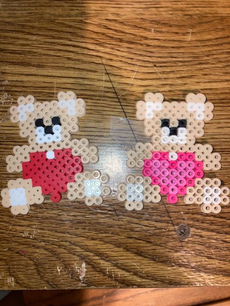 Perler Beads Ideas Heart, Valentines Fuse Beads, Things To Make Out Of Fuse Beads, Melty Bead Valentines, Perler Bead For Boyfriend, Teddy Bear Perler Beads, Teddy Bear Perler Bead Pattern, Peeler Bead Valentines, Mothers Day Perler Bead Patterns