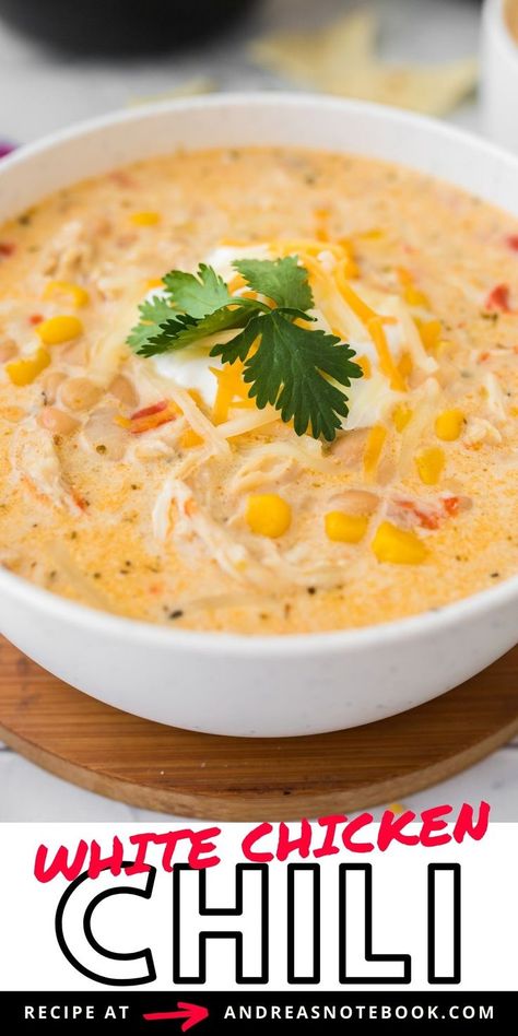 Bowl of white chicken chili. Instant Pot Chicken Chili, Super Bowl Chili, Game Day Chili, Instant Pot White Chicken Chili, Easy White Chicken Chili, Flexitarian Recipes, White Chicken Chili Recipe, Crockpot White Chicken Chili, Creamy White Chicken Chili