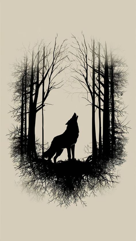 Valhalla Tattoo, Wolf And Moon Tattoo, Shadow Wolf, Animal Tattoo Ideas, Cool Wrist Tattoos, Wolf Silhouette, Clock Tattoo Design, Wolf Artwork, Forest Tattoos