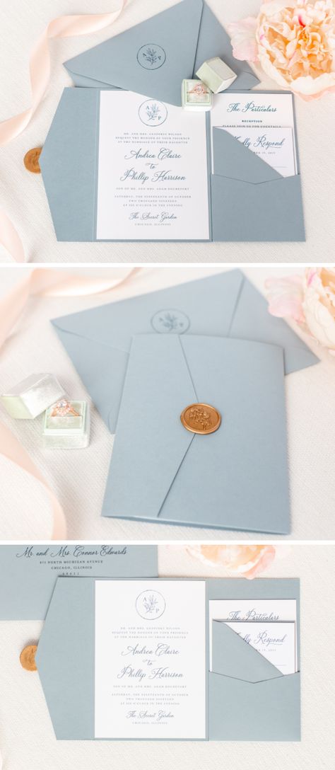 Diy Save The Date, Wedding Invitations Elegant, Cricut Wedding Invitations, Wedding Invitations With Pictures, Blue Foliage, Chic Wedding Invitations, Formal Wedding Invitations, Pocket Wedding Invitations, Wedding Invitations Romantic