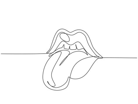 Single continuous line drawing of old retro classic iconic lips and tongue from 80s era. Vintage icon concept one line draw graphic design vector illustration Graphic Design Vector, 80s Era, Continuous Line Drawing, Vintage Icons, Continuous Line, How To Line Lips, Design Vector, Line Drawing, Vector Art