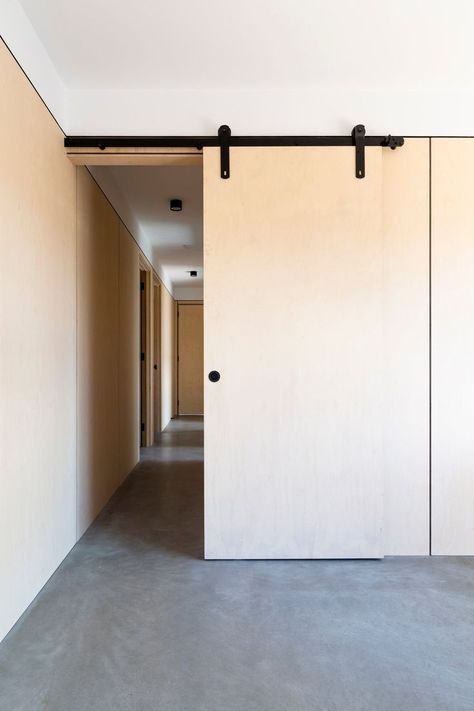 Sliding Plywood Door, House Sliding Door, Plywood Doors, Sliding Doors Internal, Folding Screen Room Divider, Door House, Internal Sliding Doors, Recycled Brick, Brick Interior