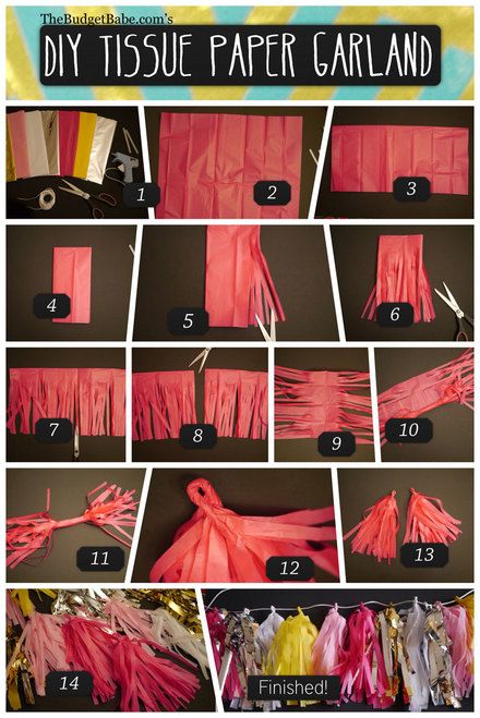 DIY Tissue Paper Tassel Garland - Could also be done w fabric Tassel Garland Tutorial, Party Planning Food, Pompon Diy, Paper Tassel Garland, Wedding Table Garland, Diy Tassel Garland, Tissue Paper Garlands, Tissue Paper Tassel Garland, Tissue Paper Tassel