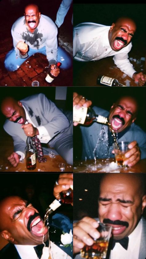 Steve Harvey Drinking And Crying, Body Shots Alcohol, Mood Humor Hilarious, Playlist Covers Photos, Reaction Face, Steve Harvey, Twitter Quotes Funny, Mood Humor, Funny Profile Pictures