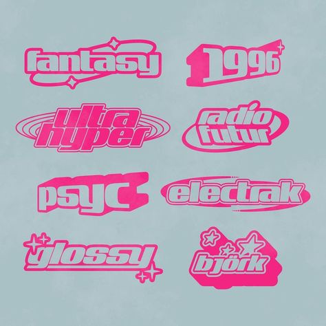 Jeremy Rieger on Instagram: “made this font inspired by 90s/y2k type over the past week & made some lil logos to show it in use . . . . . #typography #typedesign…” Personal Logos For Graphic Designers, Y2k Type Design, Trendy Typography, Typography Sticker, 90s Logo, 90’s Font, 90s Logos Graphic Design, Cool Font, Y2k Adobe Fonts