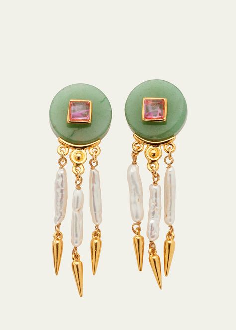 Get free shipping on Ben-Amun Madre Pearl, Aventurine and Rose Crystal Clip Earrings at Bergdorf Goodman. Shop the latest luxury fashions from top designers. Gemstone Pearl Earrings, Objkts Jewelry, Gen Z Jewelry, Ben Amun Earrings, Earrings 2024, Ancient Roman Jewelry, Baroque Earrings, Roman Jewelry, Earrings With Pearls