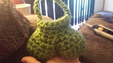 Lime green scrotum bag Lime Green, Knitting, Crochet, Green