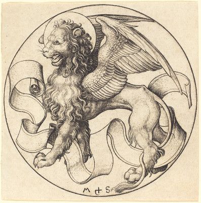 Martin Schongauer, Lion With Wings, Mark Tattoo, Esoteric Art, Posca Art, Saint Mark, Occult Art, A Lion, Medieval Art