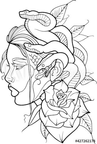 Sketches Skull, Medusa Mermaid, Medusa Drawing, Medusa Tattoo Design, Skull Snake, Tarot Card Tattoo, Medusa Art, Tattoo Zeichnungen, Lotus Mandala