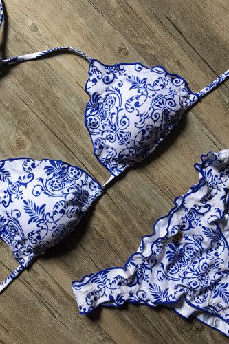 Triangle Bathing Suit, Porcelain Print, Triangle Swimsuit, Push Up Swimsuit, Suit Women, Blue And White Porcelain, Swim Suits, Swim Suit, Beach Wear