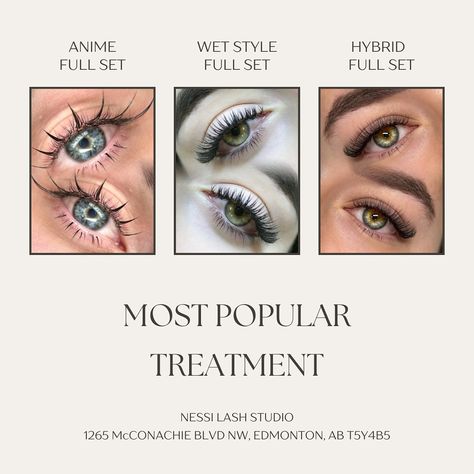 🌟 Most Popular Treatments🌟 At Nessi Lash Studio, I specialize in making your eyes stand out with our top three lash styles! Whether you’re looking for a bold anime look, a chic wet style, or a perfect blend with our hybrid set, I’ve got you covered. ✨ Anime Full Set: Achieve that wide-eyed, dramatic effect perfect for making a statement! 💦 Wet Style Full Set: Sleek and elegant, this look gives you a naturally enhanced appearance. 💫 Hybrid Full Set: The best of both worlds, combining volum... Hybrid Full Set, Bold Anime, Wet Style, Classic Lashes, Lash Studio, Lash Styles, Wispy Lashes, Volume Lashes, Lash Artist