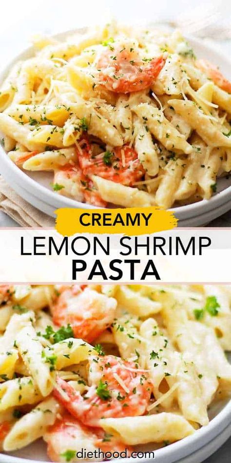 Creamy Lemon Shrimp Pasta is a delightful blend of shrimp and pasta in a cheesy, creamy lemon sauce that you can whip up in just 30 minutes, from beginning to end! Creamy Lemon Shrimp, Cheesy Shrimp, Lemon Shrimp Pasta, Shrimp And Pasta, Pasta Shrimp, Lemon Garlic Shrimp Pasta, Recipes Rice, Lemon Shrimp, Garlic Shrimp Pasta