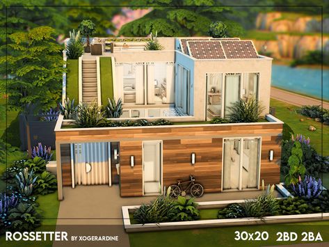 Eco Modern House, Sims 4 Garden Ideas No Cc, Sims Interior Design, Sims 4 Bedroom Ideas No Cc, Sims 4 Eco Lifestyle House, Sims 4 Houses No Cc, Aesthetic Sims 4 House No Cc, Sims 4 Eco House, Sims 4 Family Homes No Cc